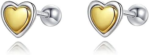 Cute Heart Cartilage Tiny Stud Earrings 925 Sterling Silver Gold Silver Tone Love Hearted Tragus Screw Back Ball Sleeper Helix Small Studs Earring Fashion Hypoallergenic Jewelry Gifts Valentine's Day 18G in Saudi Arabia