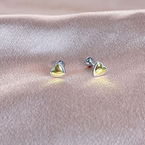 Cute Heart Cartilage Tiny Stud Earrings 925 Sterling Silver Gold Silver Tone Love Hearted Tragus Screw Back Ball Sleeper Helix Small Studs Earring Fashion Hypoallergenic Jewelry Gifts Valentine's Day 18G in Saudi Arabia