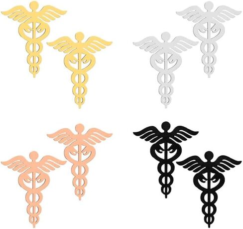 4 Pairs Medical Symbol Studs Earrings Tiny Stainless Steel Caduceus Angel Nurse Earrings Graduation Jewelry Gifts for Nurse Doctor RN Student in Saudi Arabia