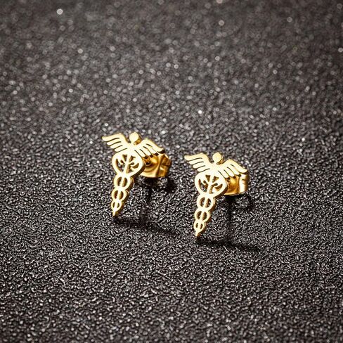 4 Pairs Medical Symbol Studs Earrings Tiny Stainless Steel Caduceus Angel Nurse Earrings Graduation Jewelry Gifts for Nurse Doctor RN Student in Saudi Arabia