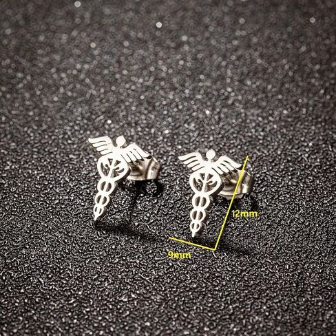 4 Pairs Medical Symbol Studs Earrings Tiny Stainless Steel Caduceus Angel Nurse Earrings Graduation Jewelry Gifts for Nurse Doctor RN Student in Saudi Arabia