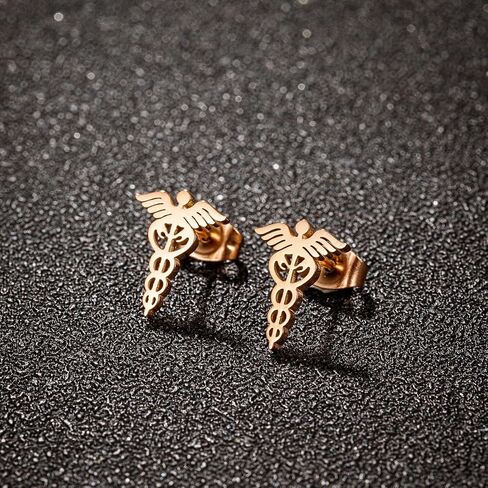 4 Pairs Medical Symbol Studs Earrings Tiny Stainless Steel Caduceus Angel Nurse Earrings Graduation Jewelry Gifts for Nurse Doctor RN Student in Saudi Arabia