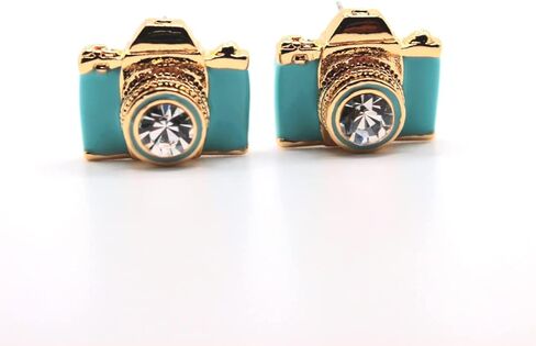 أقراط الكاميرا الذهبية | مجوهرات المصور الوردي الأزرق | عدسة حجر الراين الرجعية الرائعة | أفكار هدايا فريدة | سحر جميل النساء الفتيات in Kuwait