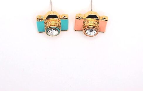 أقراط الكاميرا الذهبية | مجوهرات المصور الوردي الأزرق | عدسة حجر الراين الرجعية الرائعة | أفكار هدايا فريدة | سحر جميل النساء الفتيات in Kuwait