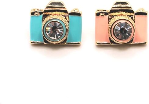 أقراط الكاميرا الذهبية | مجوهرات المصور الوردي الأزرق | عدسة حجر الراين الرجعية الرائعة | أفكار هدايا فريدة | سحر جميل النساء الفتيات in Kuwait