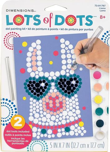 DIMENSIONS Friendly Llama Acrylic Dot Painting Kit for Adults and Kids, Finished Project 5" x 7", Multicolor 8 Piece in Saudi Arabia