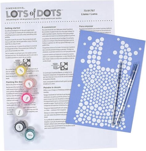 DIMENSIONS Friendly Llama Acrylic Dot Painting Kit for Adults and Kids, Finished Project 5" x 7", Multicolor 8 Piece in Saudi Arabia