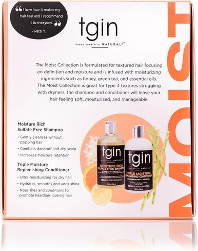 tgin Moisturizing Shampoo & Conditioner Duo for All Hair Types - Color Safe - Sulfate Free - Dry Hair - Curly Hair - 13 fl oz (set of 2) in Saudi Arabia