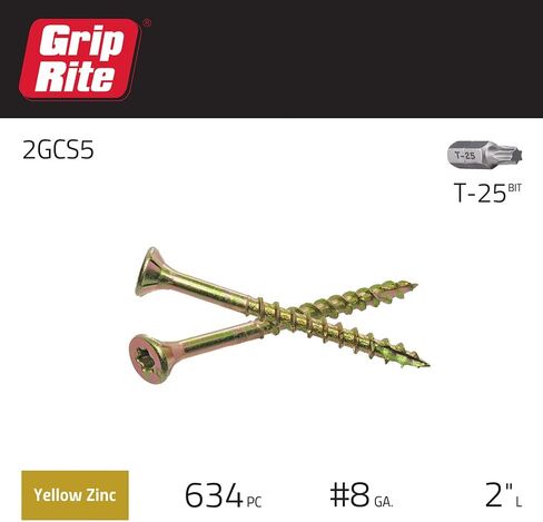 Grip-Rite 2GCS5 #8 x 2" Star Drive Gold Construction Wood Screw, 5lb Box in Saudi Arabia