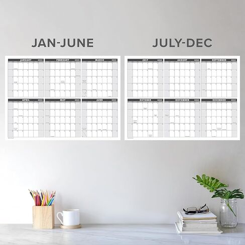 تقويم حائط قابل للمسح الجاف مقاس 24 بوصة × 36 بوصة لعام 2024 - مخطط حائط سنوي قابل للمسح رطب وجاف لمدة 12 شهرًا - أفقي/عمودي، قابل للعكس (رمادي، مصفح، 2024) - تصميم من قطعتين in Kuwait
