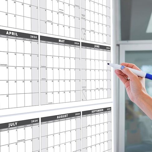 تقويم حائط قابل للمسح الجاف مقاس 24 بوصة × 36 بوصة لعام 2024 - مخطط حائط سنوي قابل للمسح رطب وجاف لمدة 12 شهرًا - أفقي/عمودي، قابل للعكس (رمادي، مصفح، 2024) - تصميم من قطعتين in Kuwait