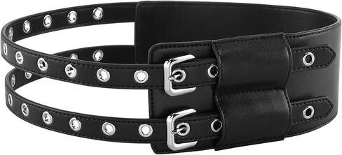 Women Punk Belt Wide Waist Dress Belt Vintage Double Grommet Cinch Belt Wide WaistBand Halloween Costume Party in Saudi Arabia
