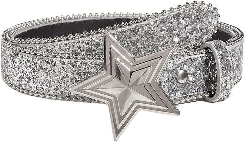 Women Shiny Sequins PU Leather Waist Belt Girls Bling Y2K Star Belts for Jeans Dress in Saudi Arabia
