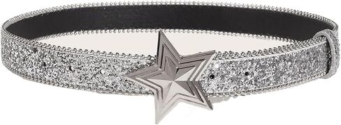Women Shiny Sequins PU Leather Waist Belt Girls Bling Y2K Star Belts for Jeans Dress in Saudi Arabia