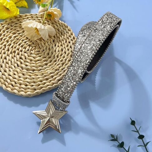Women Shiny Sequins PU Leather Waist Belt Girls Bling Y2K Star Belts for Jeans Dress in Saudi Arabia