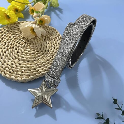 Women Shiny Sequins PU Leather Waist Belt Girls Bling Y2K Star Belts for Jeans Dress in Saudi Arabia