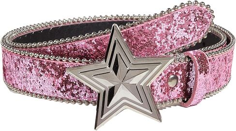 Women Shiny Sequins PU Leather Waist Belt Girls Bling Y2K Star Belts for Jeans Dress in Saudi Arabia