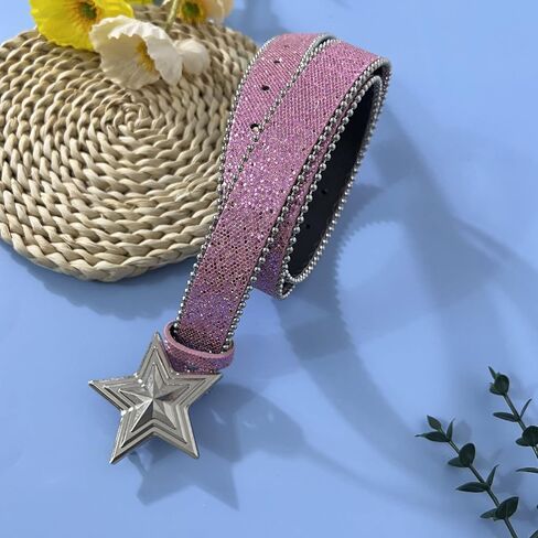 Women Shiny Sequins PU Leather Waist Belt Girls Bling Y2K Star Belts for Jeans Dress in Saudi Arabia