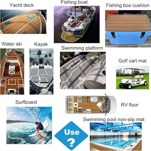 MYOYAY أرضيات القارب EVA رغوة 86.6 × 23.6 بوصة، 5 مم سميكة ذاتية اللصق قارب التزيين السجاد البحري، ورقة أرضية قارب سطح البحر، لقارب الصيد RV حمام السباحة عربة الغولف كاياك يخت in Kuwait