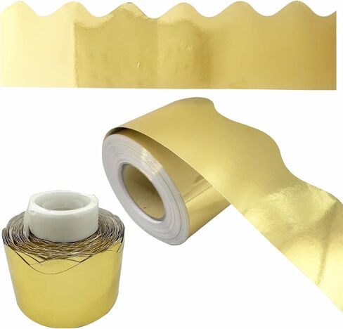 65 Feet Gold Bulletin Board Borders, Scalloped Border Trim, Rolled Classroom Borders for Bulletin Board, White Board, Cork Board, Locker, and Classroom Décor Burlap Scalloped Border Trim in Saudi Arabia