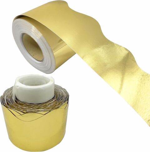 65 Feet Gold Bulletin Board Borders, Scalloped Border Trim, Rolled Classroom Borders for Bulletin Board, White Board, Cork Board, Locker, and Classroom Décor Burlap Scalloped Border Trim in Saudi Arabia