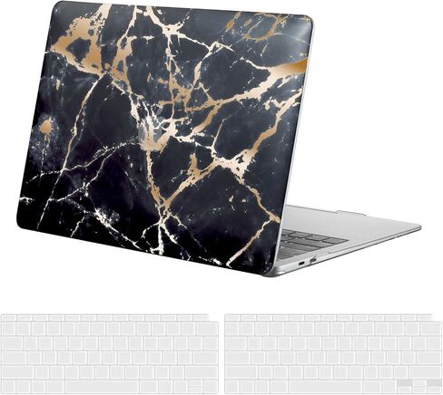 Compatible with MacBook Air 13 Inch Phone Case 2022, 2021, 2020, 2019, 2018 M1 A2337, A2179, A1932, Shockproof Tablet Cover and Keyboard Case, Flashing, Shining，Black Sparkling Marble in Saudi Arabia