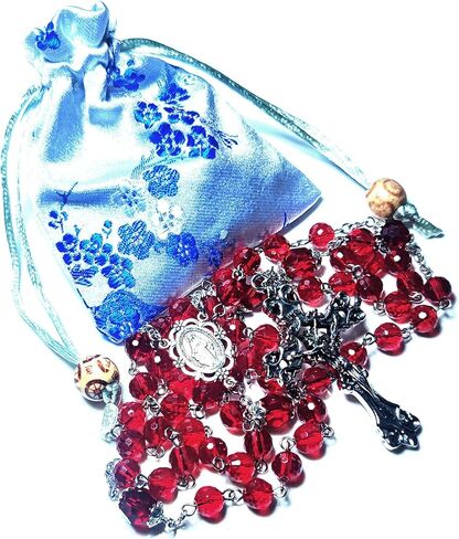 حبات المسبحة إكليل أحمر متعدد السطوح قطع زجاج كريستال اصطناعي مسبحة هدايا كاثوليكية متقاطعة in Kuwait