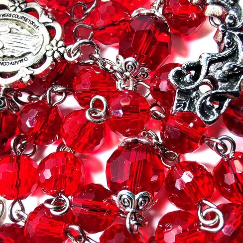 حبات المسبحة إكليل أحمر متعدد السطوح قطع زجاج كريستال اصطناعي مسبحة هدايا كاثوليكية متقاطعة in Kuwait