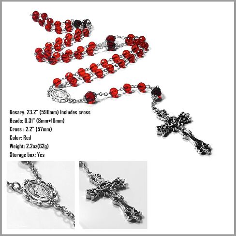 حبات المسبحة إكليل أحمر متعدد السطوح قطع زجاج كريستال اصطناعي مسبحة هدايا كاثوليكية متقاطعة in Kuwait