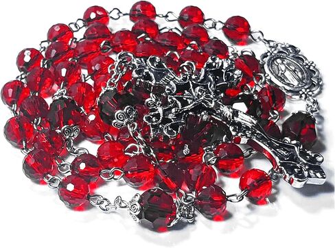 حبات المسبحة إكليل أحمر متعدد السطوح قطع زجاج كريستال اصطناعي مسبحة هدايا كاثوليكية متقاطعة in Kuwait