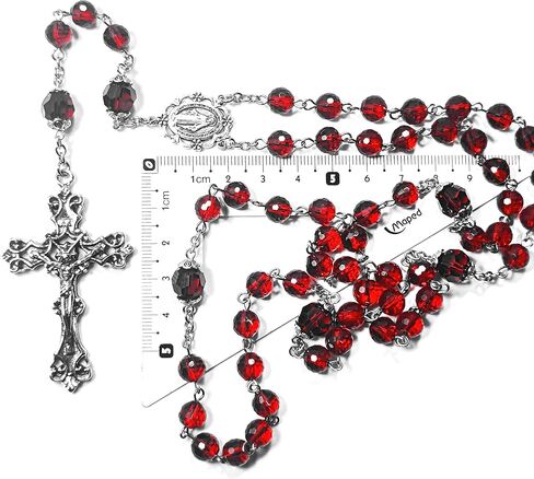 حبات المسبحة إكليل أحمر متعدد السطوح قطع زجاج كريستال اصطناعي مسبحة هدايا كاثوليكية متقاطعة in Kuwait