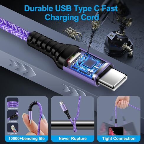 iPhone 15 Charger Cord for Car Charger 3.1A USB Type C Cable Fast Charging for iPhone 15/15 Pro/15 Pro Max/15 Plus, 2Pack/6FT Android Charger Type C for Samsung Galaxy S24 A15 A54 A14 A53 S23 S22 S21 in Saudi Arabia