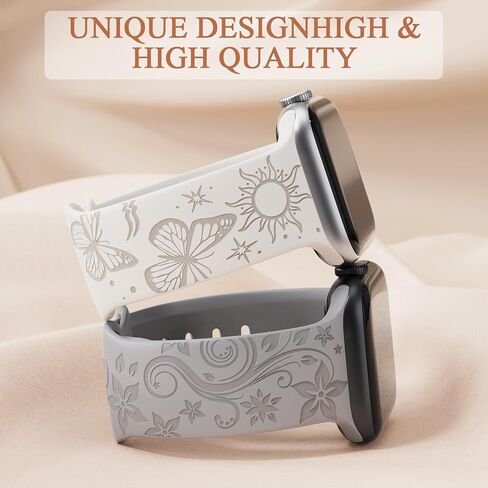 6 عبوات من الأربطة المنقوشة بالزهور متوافقة مع سوار ساعة Apple 40 مم 41 مم 38 مم 42 مم 44 مم 45 مم 49 مم للنساء، حزام رياضي على شكل فراشة عباد الشمس من السيليكون لسلسلة iWatch Band Series Ultra SE 9 8 7 6 5 4 3 2 1 in Kuwait