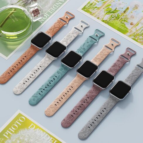 6 عبوات من الأربطة المنقوشة بالزهور متوافقة مع سوار ساعة Apple 40 مم 41 مم 38 مم 42 مم 44 مم 45 مم 49 مم للنساء، حزام رياضي على شكل فراشة عباد الشمس من السيليكون لسلسلة iWatch Band Series Ultra SE 9 8 7 6 5 4 3 2 1 in Kuwait