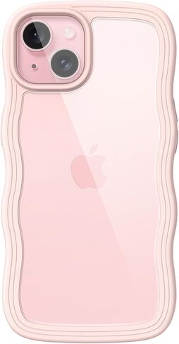 حافظة JETech اللطيفة لهاتف iPhone 15 Plus مقاس 6.7 بوصة، غطاء هاتف مضاد للصدمات بإطار مموج على شكل مجعد للنساء والفتيات، ظهر صلب شفاف من البولي كربونات (وردي) in Kuwait