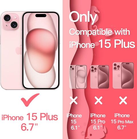 حافظة JETech اللطيفة لهاتف iPhone 15 Plus مقاس 6.7 بوصة، غطاء هاتف مضاد للصدمات بإطار مموج على شكل مجعد للنساء والفتيات، ظهر صلب شفاف من البولي كربونات (وردي) in Kuwait