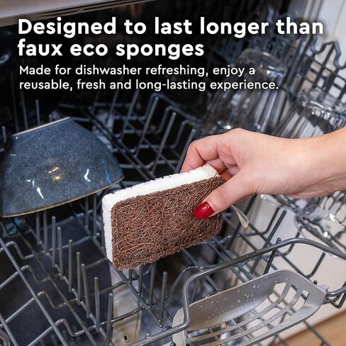 Natural Sponges for Dishes - More Durable and Genuinly Eco Friendly Sponges - 100% Coconut Sponge - Zero Polyester Odor Free Biodegradable Kitchen Sponges - Stiched Compostable Sponges by ZeroWastely in Saudi Arabia