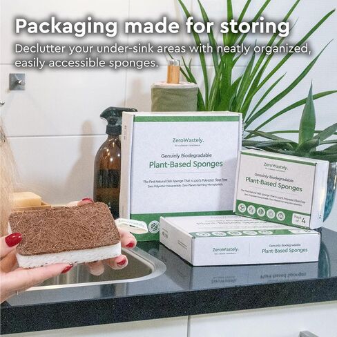 Natural Sponges for Dishes - More Durable and Genuinly Eco Friendly Sponges - 100% Coconut Sponge - Zero Polyester Odor Free Biodegradable Kitchen Sponges - Stiched Compostable Sponges by ZeroWastely in Saudi Arabia