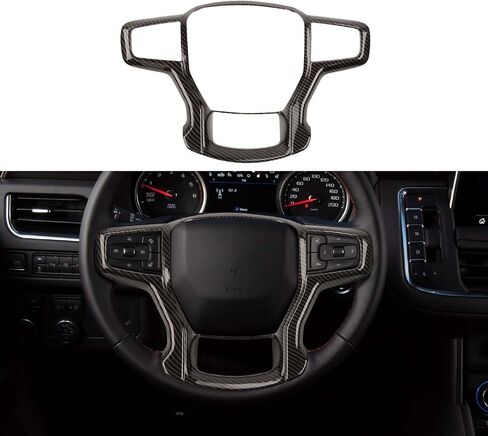 Voodonala for Chevy Silverado Steering Wheel Panel Cover ABS Antidust Carbon Fiber Black Style Steering Wheel Cover Trim Compatible with Chevy Silverado 2019+ (2Pcs/Set,Black Wood) in Saudi Arabia