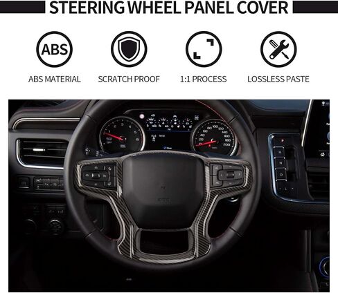 Voodonala for Chevy Silverado Steering Wheel Panel Cover ABS Antidust Carbon Fiber Black Style Steering Wheel Cover Trim Compatible with Chevy Silverado 2019+ (2Pcs/Set,Black Wood) in Saudi Arabia