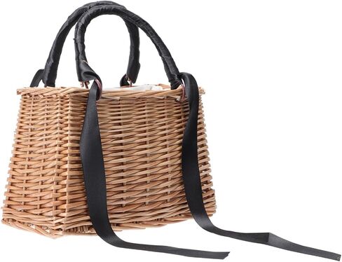 ABOOFAN Natural Handwoven Wicker Handbag,Rectangular Basket Purse Women Straw Tote Boho Style Beach Bag Flower Basket Summer Clutch Rattan Woven Purse Crochet Tote White in Saudi Arabia