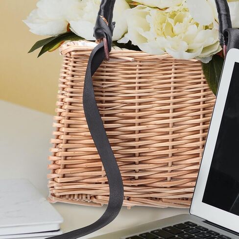 ABOOFAN Natural Handwoven Wicker Handbag,Rectangular Basket Purse Women Straw Tote Boho Style Beach Bag Flower Basket Summer Clutch Rattan Woven Purse Crochet Tote White in Saudi Arabia