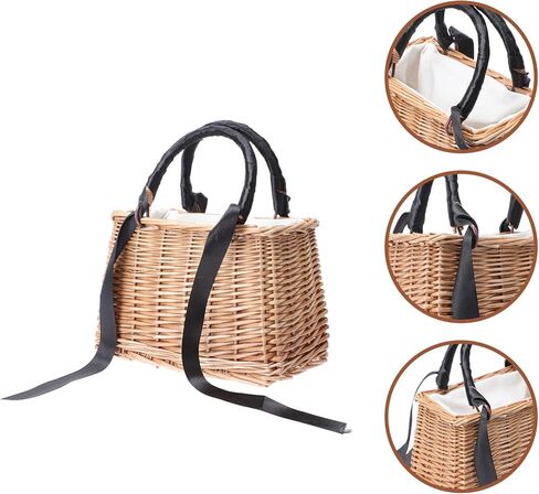 ABOOFAN Natural Handwoven Wicker Handbag,Rectangular Basket Purse Women Straw Tote Boho Style Beach Bag Flower Basket Summer Clutch Rattan Woven Purse Crochet Tote White in Saudi Arabia