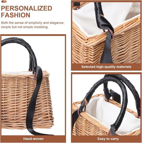 ABOOFAN Natural Handwoven Wicker Handbag,Rectangular Basket Purse Women Straw Tote Boho Style Beach Bag Flower Basket Summer Clutch Rattan Woven Purse Crochet Tote White in Saudi Arabia