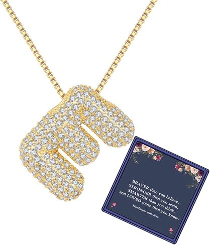 قلادة على شكل حرف فقاعي ذهبي للنساء، بالون ساحر بحرف أولي قلادة زركونيا مرصعة بقلادات هدايا عصرية ومجوهرات (حرف فقاعي-E) in Kuwait