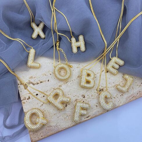 قلادة على شكل حرف فقاعي ذهبي للنساء، بالون ساحر بحرف أولي قلادة زركونيا مرصعة بقلادات هدايا عصرية ومجوهرات (حرف فقاعي-E) in Kuwait