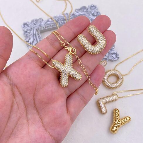 قلادة على شكل حرف فقاعي ذهبي للنساء، بالون ساحر بحرف أولي قلادة زركونيا مرصعة بقلادات هدايا عصرية ومجوهرات (حرف فقاعي-E) in Kuwait