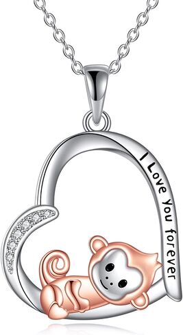 925 Sterling Silver Axolotl/Flamingo/Fox/Monkey/Sloth/Flamingo/Hedgehog/Horse/Koala Heart Pendant Monkey Necklace Cute Animal Jewellery Lady's Gift Girl's Gift Daughter's Gift in Saudi Arabia
