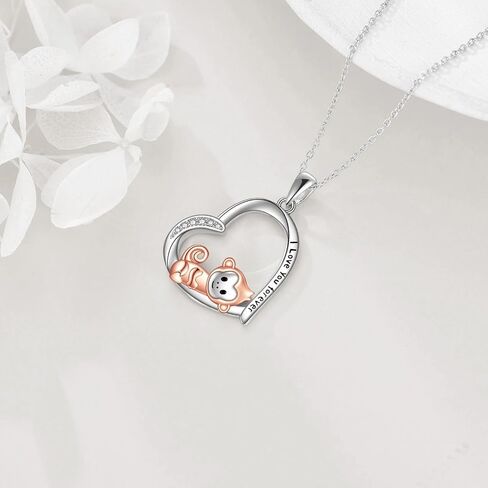 925 Sterling Silver Axolotl/Flamingo/Fox/Monkey/Sloth/Flamingo/Hedgehog/Horse/Koala Heart Pendant Monkey Necklace Cute Animal Jewellery Lady's Gift Girl's Gift Daughter's Gift in Saudi Arabia