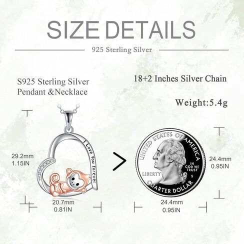 925 Sterling Silver Axolotl/Flamingo/Fox/Monkey/Sloth/Flamingo/Hedgehog/Horse/Koala Heart Pendant Monkey Necklace Cute Animal Jewellery Lady's Gift Girl's Gift Daughter's Gift in Saudi Arabia